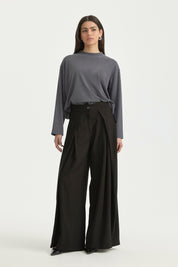 Pleated High Waist Lyocell Trousers - Black