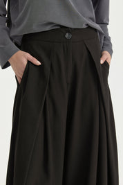Pleated High Waist Lyocell Trousers - Black