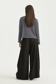 Pleated High Waist Lyocell Trousers - Black
