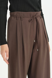 Pili Detaylı Bağcıklı Modal Pantolon - Kahve