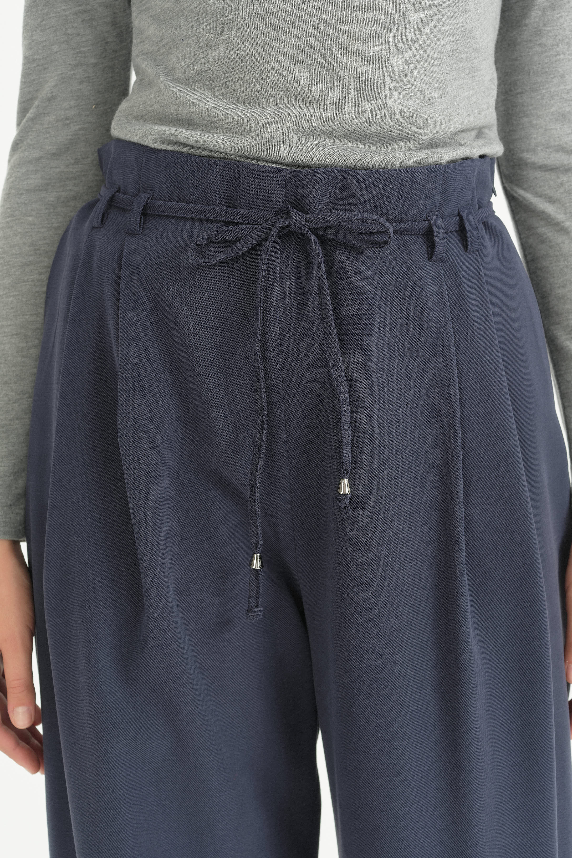 Pili Detaylı Bağcıklı Modal Pantolon - Lacivert