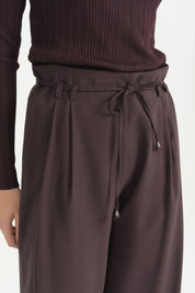 Pili Detaylı Bağcıklı Modal Pantolon - Mürdüm