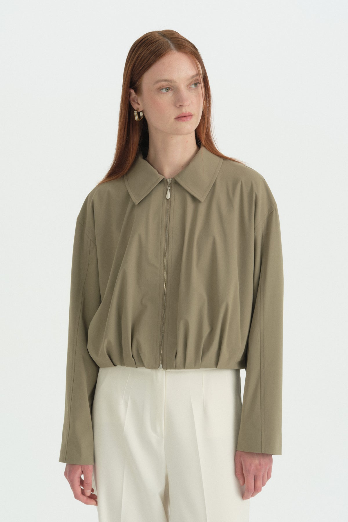 Pili Detaylı Crop Ceket - Haki