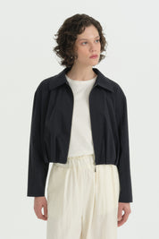 Pili Detaylı Crop Ceket - Lacivert