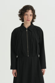 Pili Detaylı Crop Ceket - Siyah