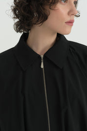 Pili Detaylı Crop Ceket - Siyah