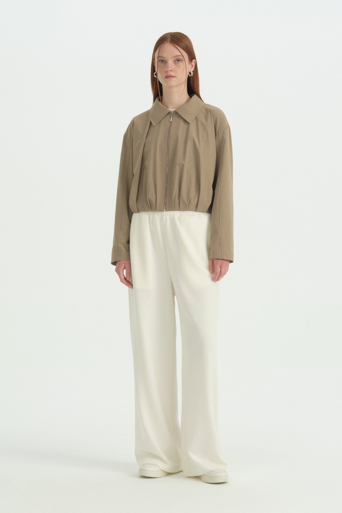 Pili Detaylı Crop Ceket - Vizon