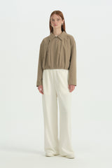 Pili Detaylı Crop Ceket - Vizon