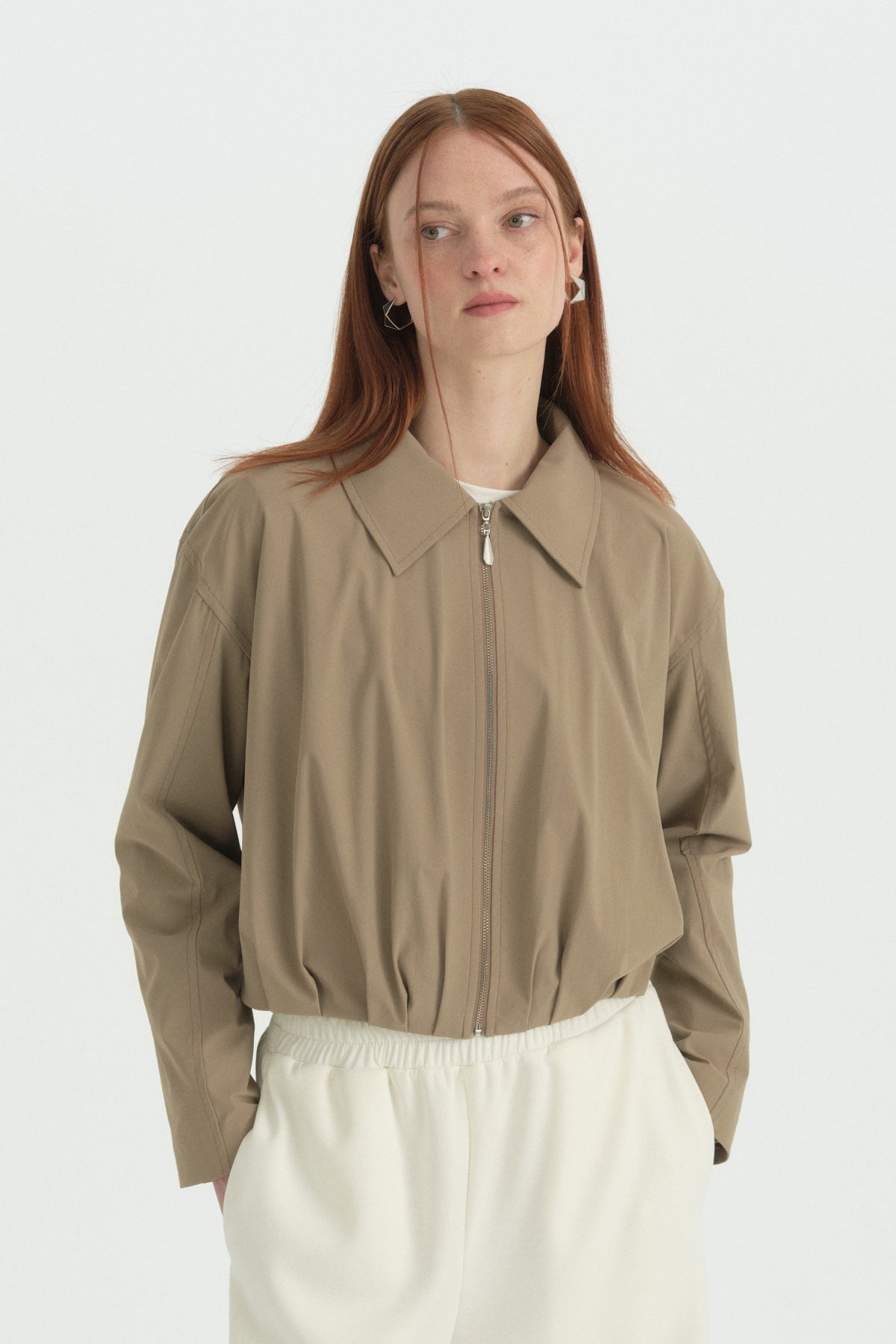 Pili Detaylı Crop Ceket - Vizon