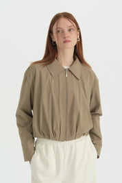 Pili Detaylı Crop Ceket - Vizon