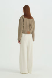 Pili Detaylı Crop Ceket - Vizon