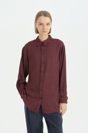 Pili Detaylı Vintage Gömlek - Bordo