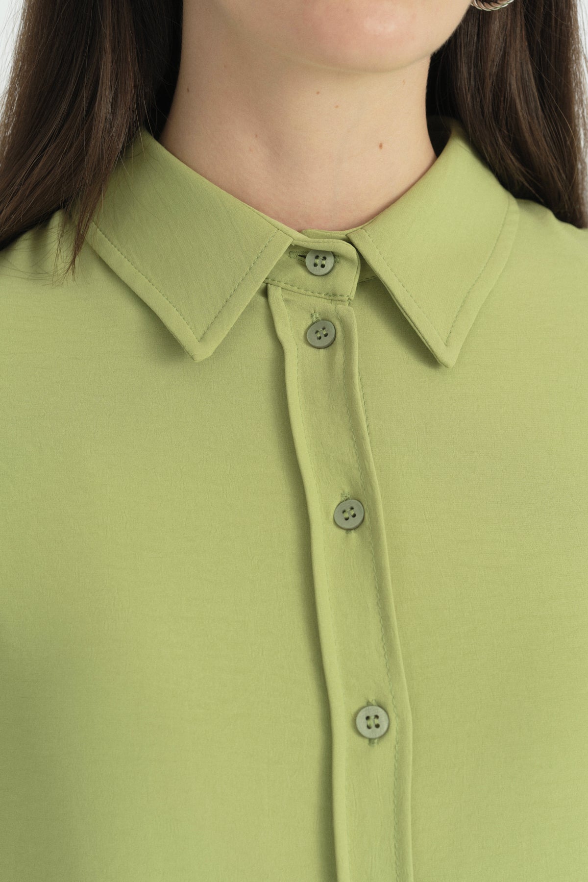Pili Detaylı Vintage Gömlek Tunik - Elma Yeşili
