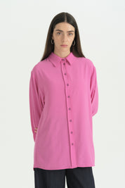 Pili Detaylı Vintage Gömlek Tunik - Fuşya