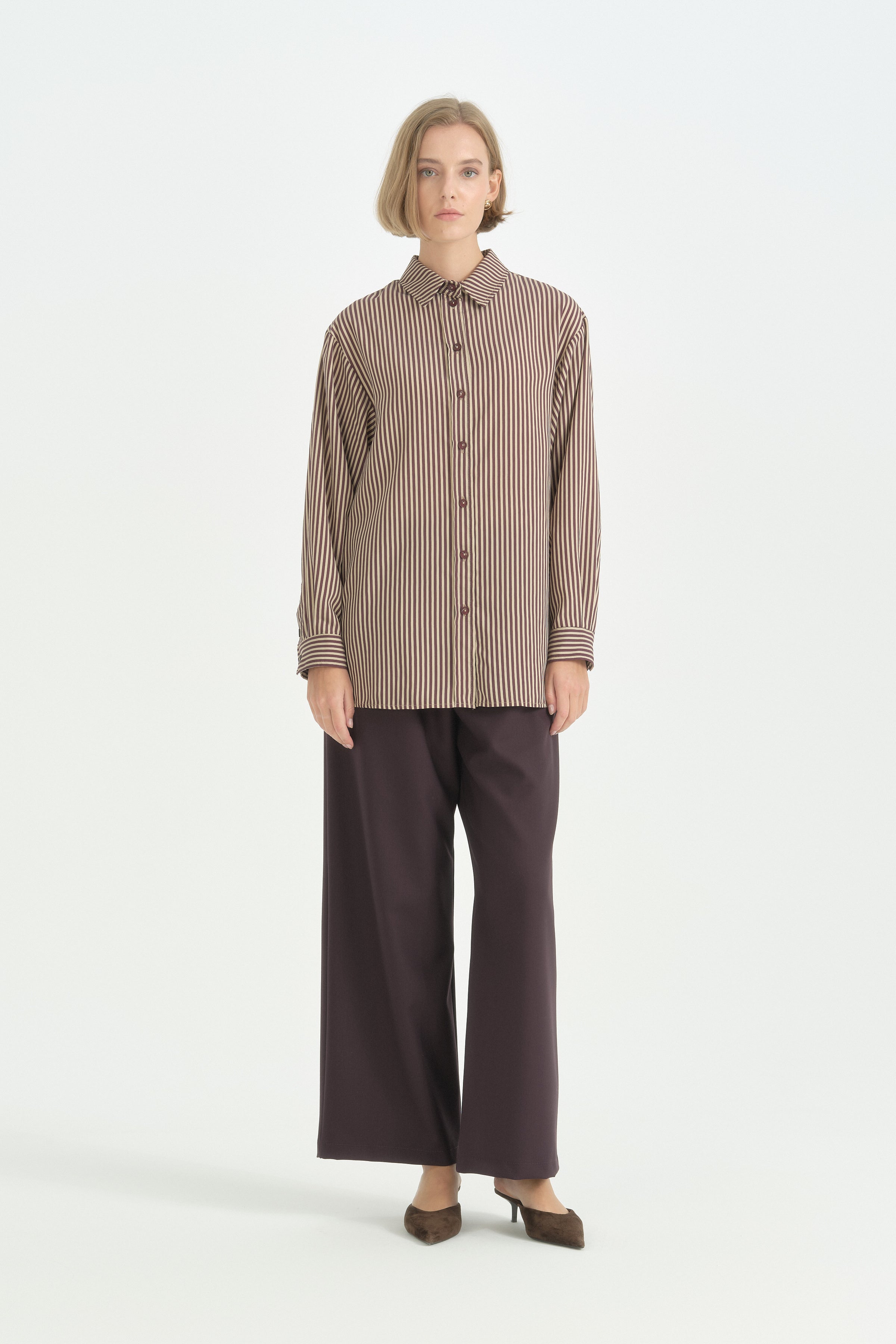 Pili Detaylı Vintage Gömlek Tunik - Mürdüm