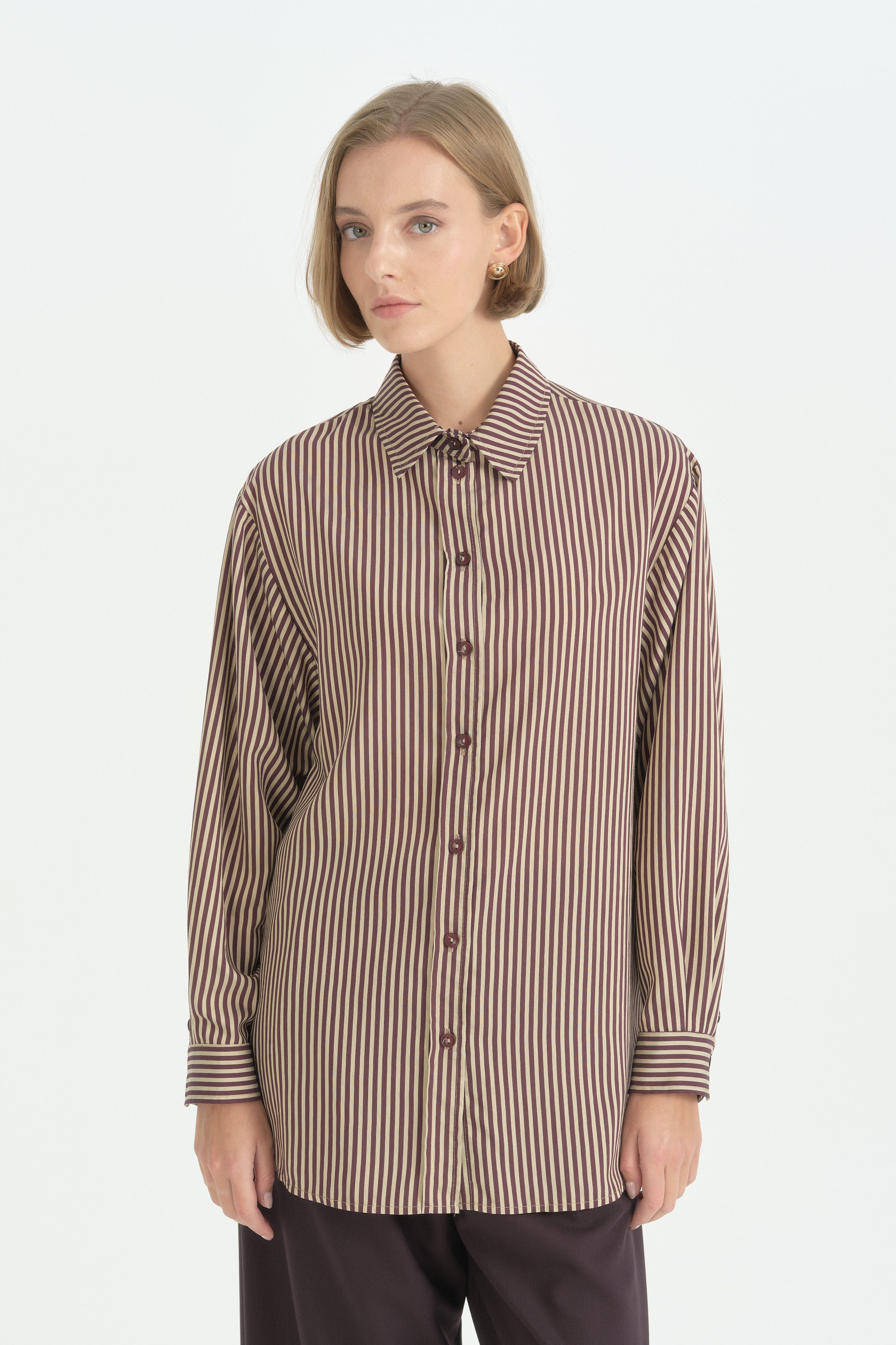 Pili Detaylı Vintage Gömlek Tunik - Mürdüm