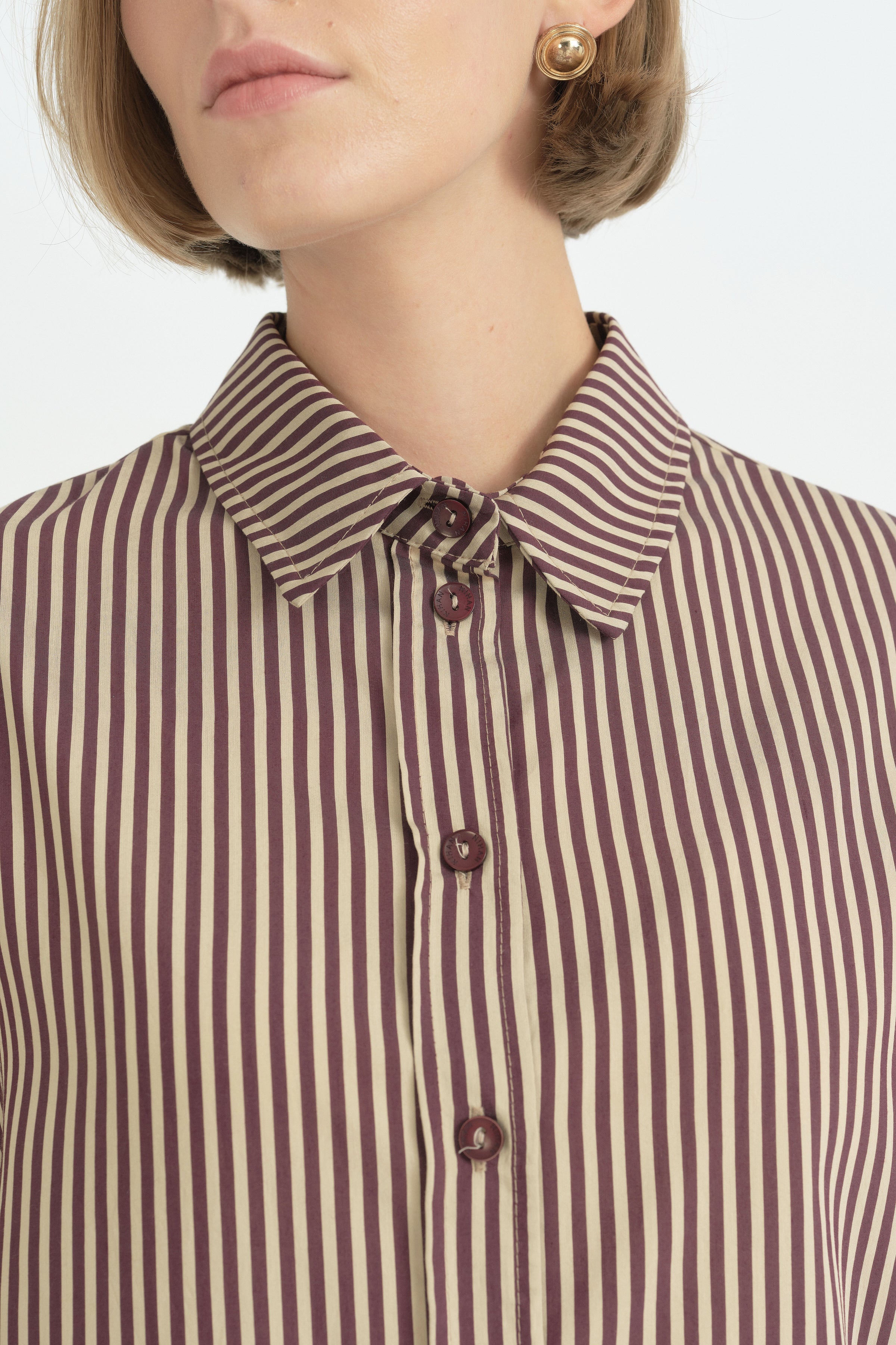 Pili Detaylı Vintage Gömlek Tunik - Mürdüm