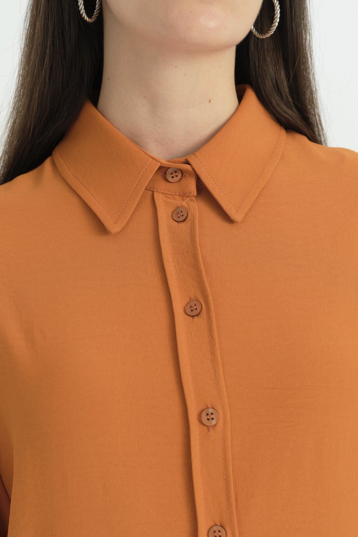 Pili Detaylı Vintage Gömlek Tunik - Tarçın