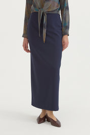 Pleated Pencil Skirt - Navy Blue