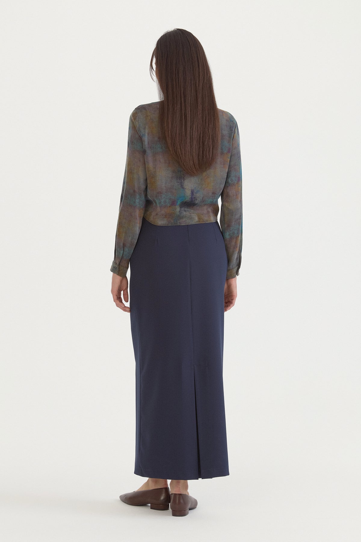 Pleated Pencil Skirt - Navy Blue