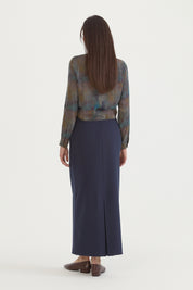 Pleated Pencil Skirt - Navy Blue