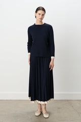 Pleated Skirt and Blouse Set - Navy Blue