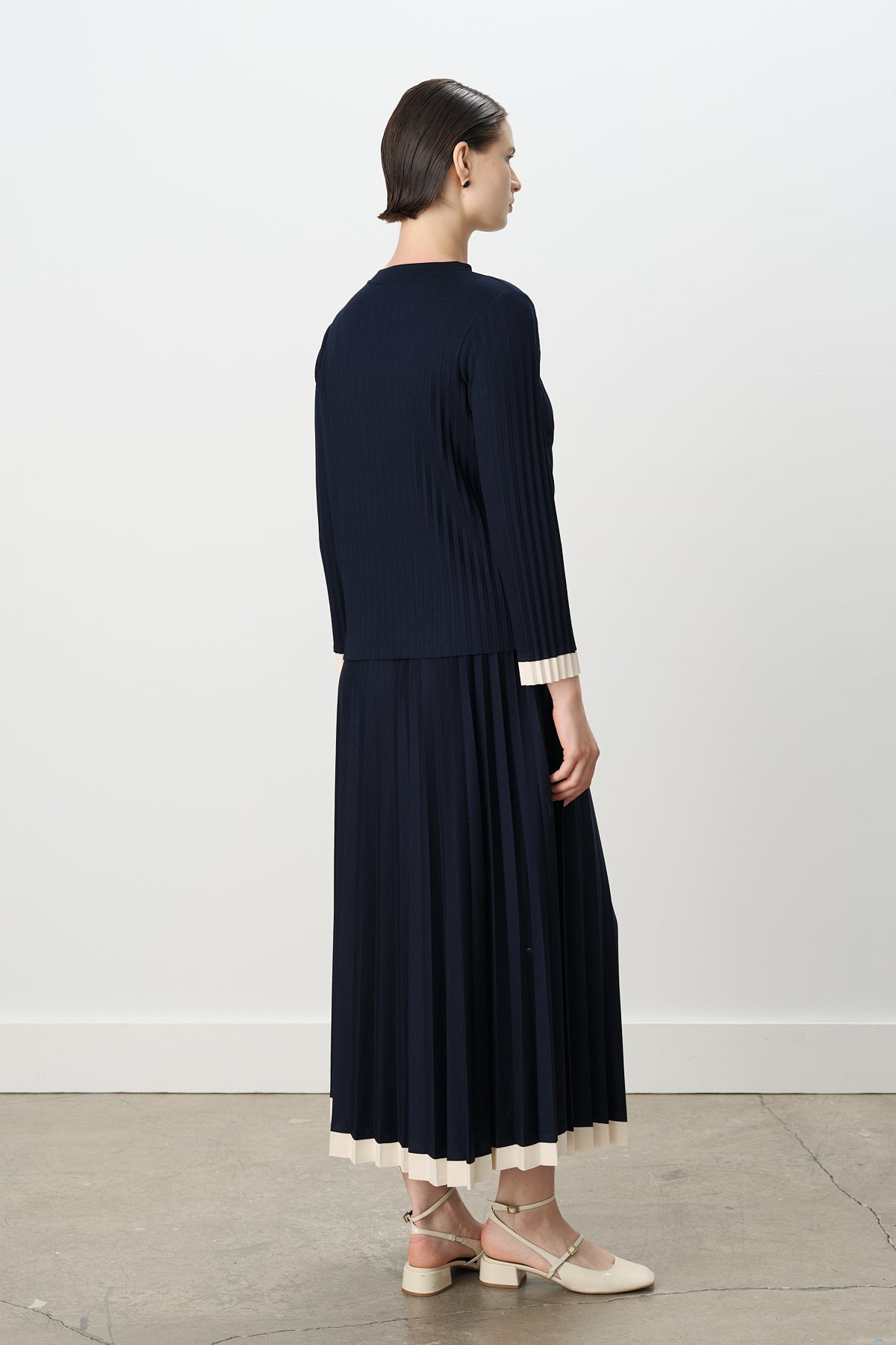 Pleated Skirt and Blouse Set - Navy Blue