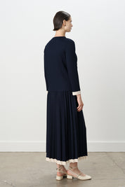 Pleated Skirt and Blouse Set - Navy Blue