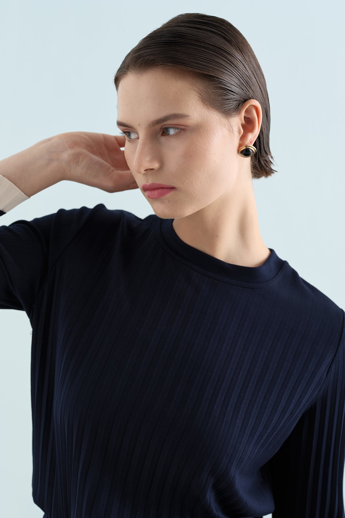 Pleated Skirt and Blouse Set - Navy Blue