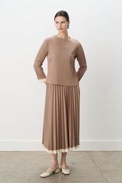 Pleated Skirt and Blouse Set - Mink