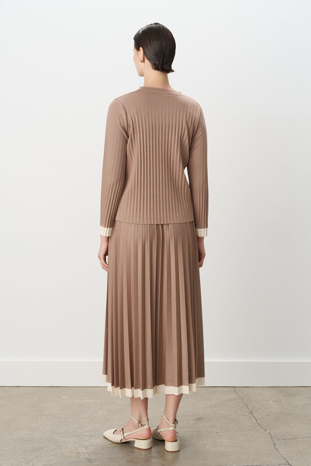 Pleated Skirt and Blouse Set - Mink