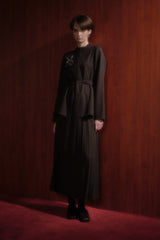 Pleated Skirt and Jacket Set - Brown