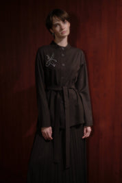 Pleated Skirt and Jacket Set - Brown