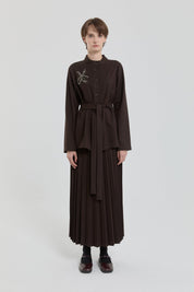 Pleated Skirt and Jacket Set - Brown