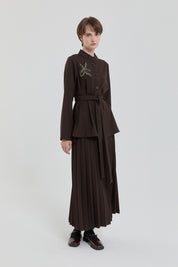 Pleated Skirt and Jacket Set - Brown