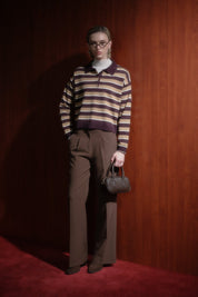 Polo Collar Crop Sweater - Burgundy