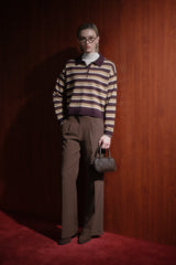 Polo Collar Crop Sweater - Burgundy