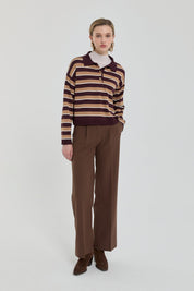 Polo Collar Crop Sweater - Burgundy