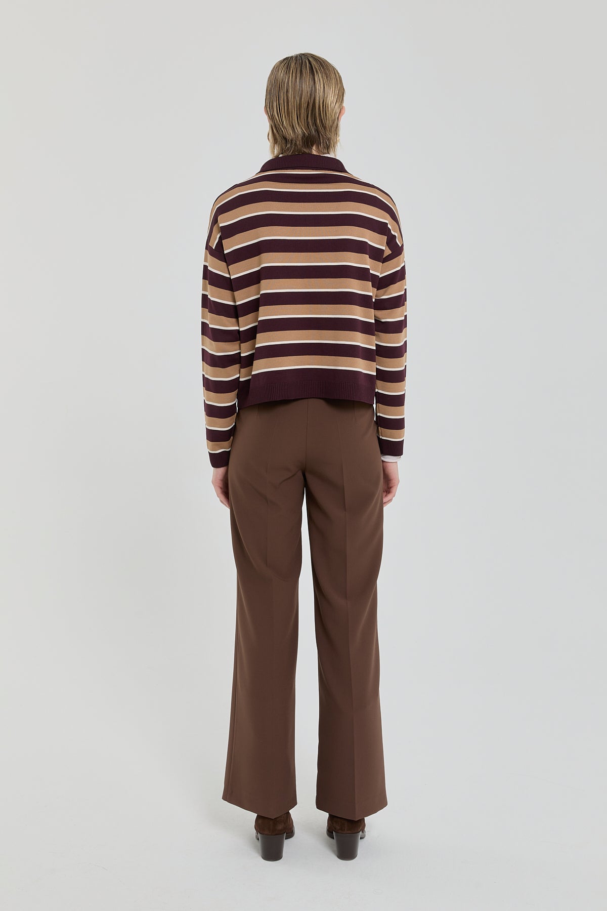 Polo Collar Crop Sweater - Burgundy