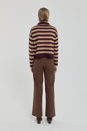 Polo Collar Crop Sweater - Burgundy