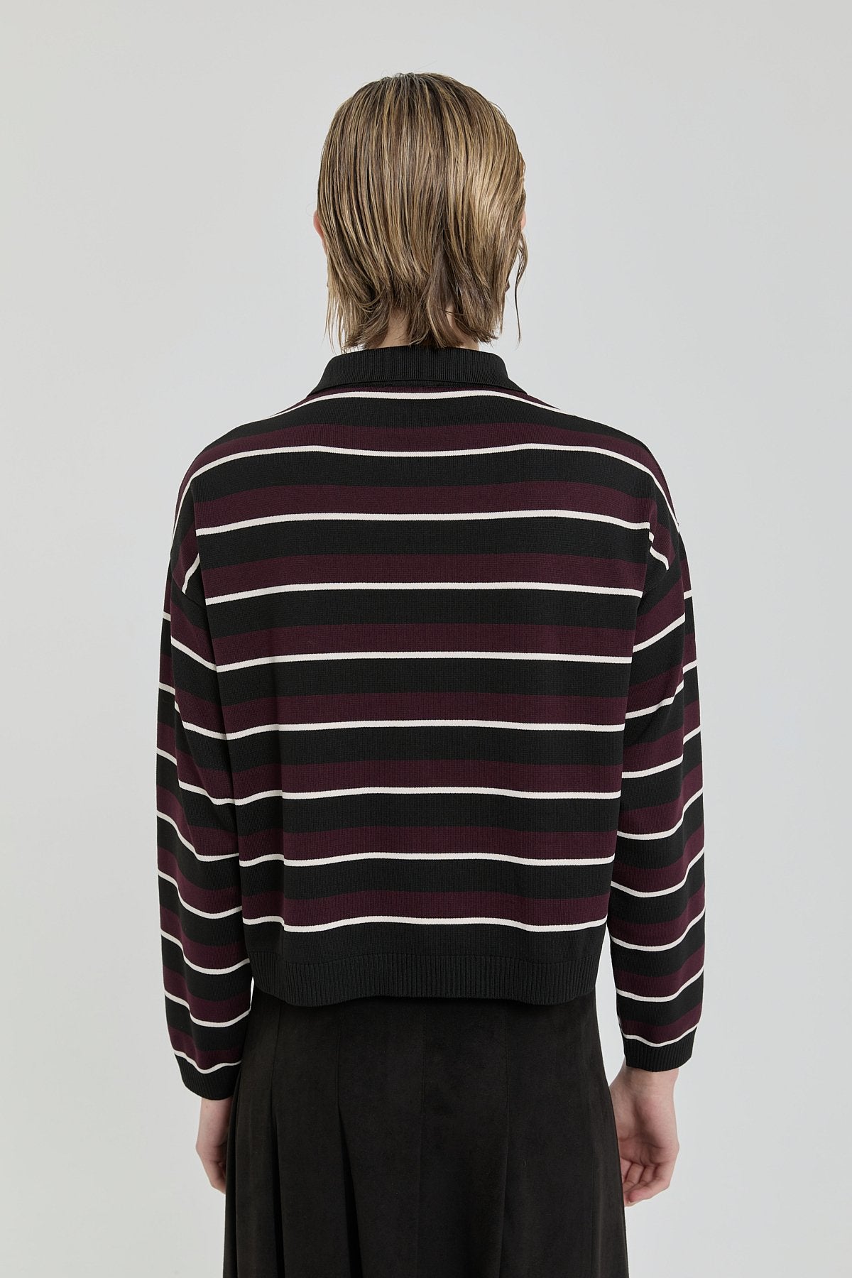Polo Yaka Crop Kazak - Siyah