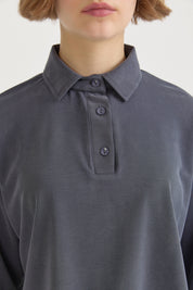 Polo Neck Long Sleeve Crop T-Shirt - Indigo