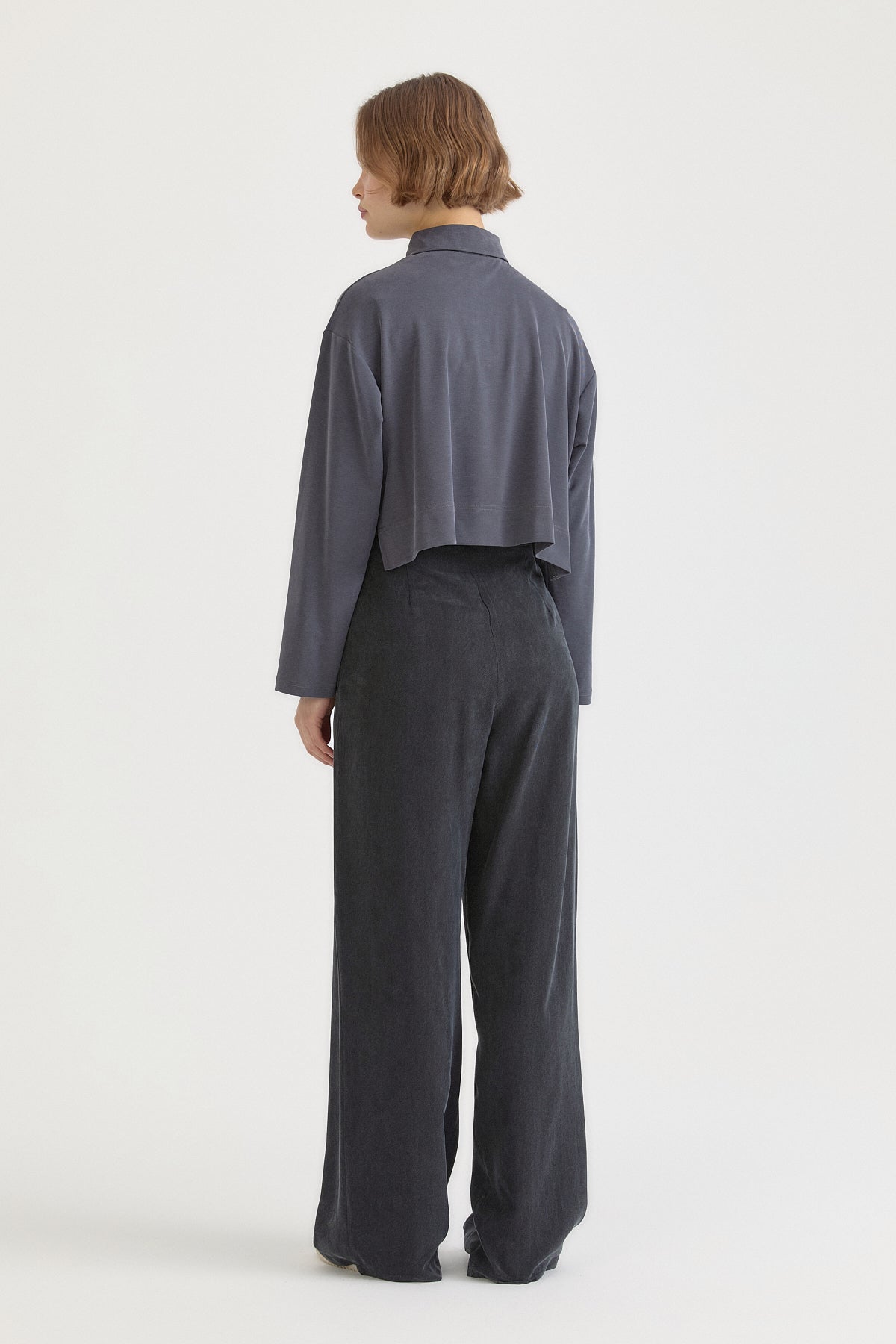 Polo Neck Long Sleeve Crop T-Shirt - Indigo