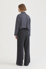 Polo Neck Long Sleeve Crop T-Shirt - Indigo