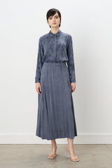 Premium Double Zipper Detail Flared Cupra Skirt - Indigo