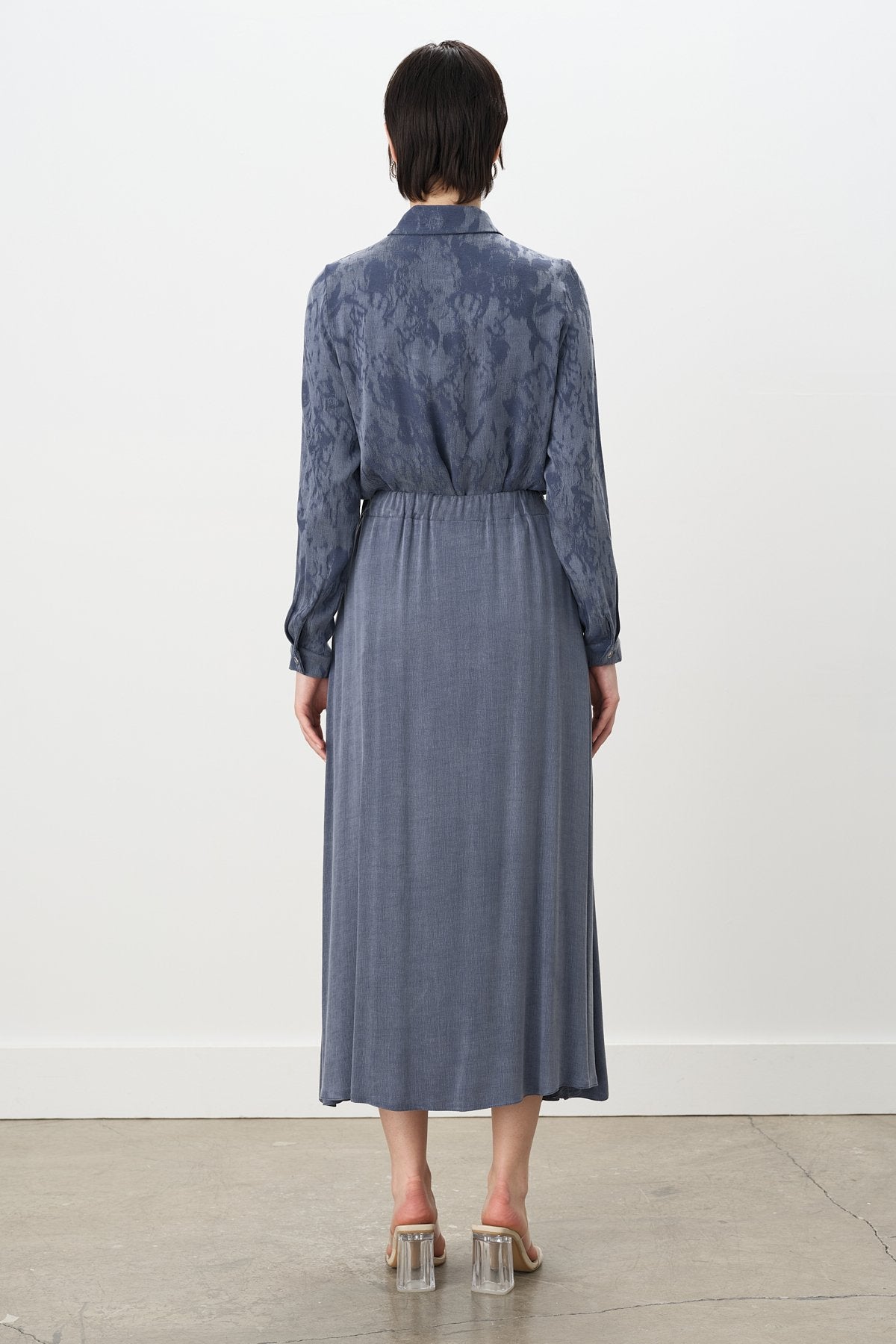 Premium Double Zipper Detail Flared Cupra Skirt - Indigo
