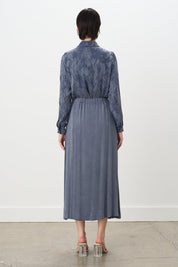 Premium Double Zipper Detail Flared Cupra Skirt - Indigo
