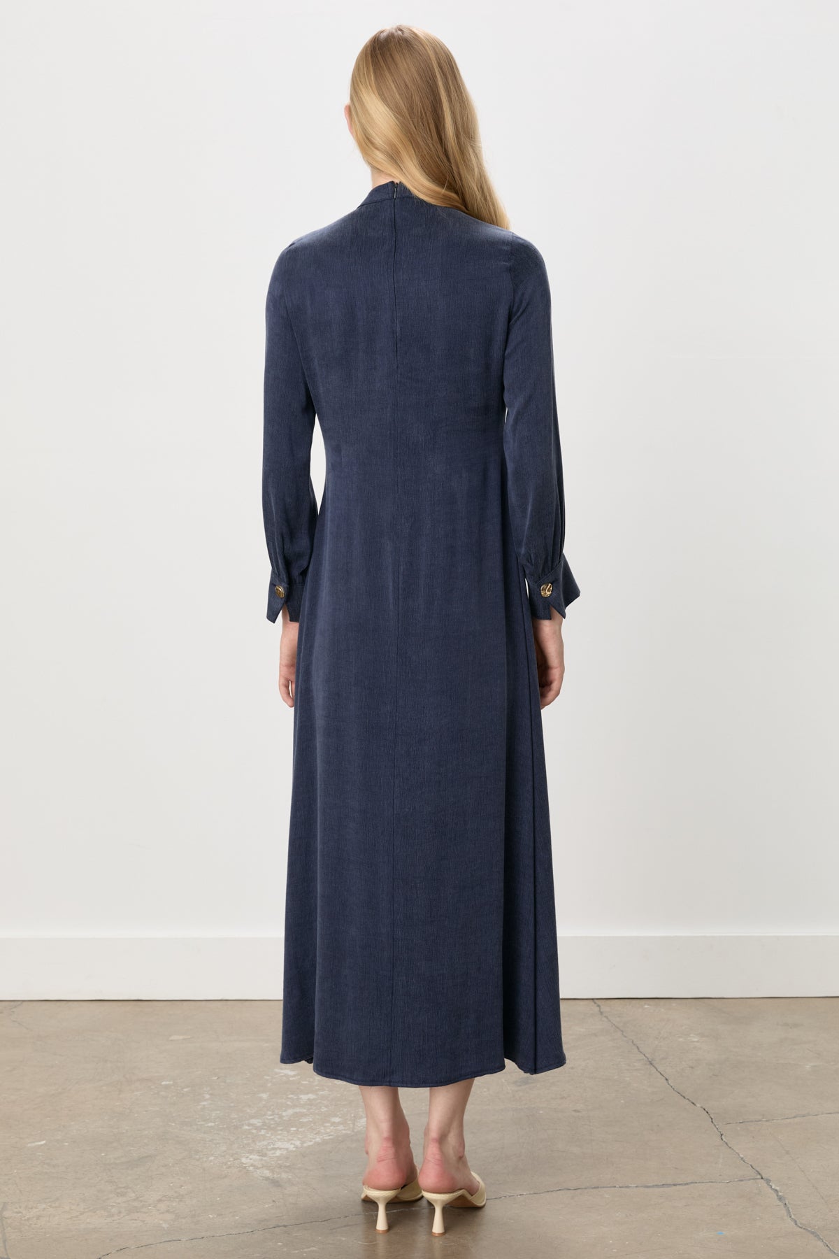 Premium Draped Elegant Cupra Dress - Navy Blue