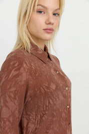 Premium Gömlek Yaka Cupra Tunik - Kahve