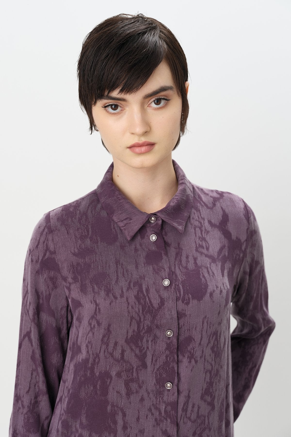 Premium Shirt Collar Cupra Tunic - Plum